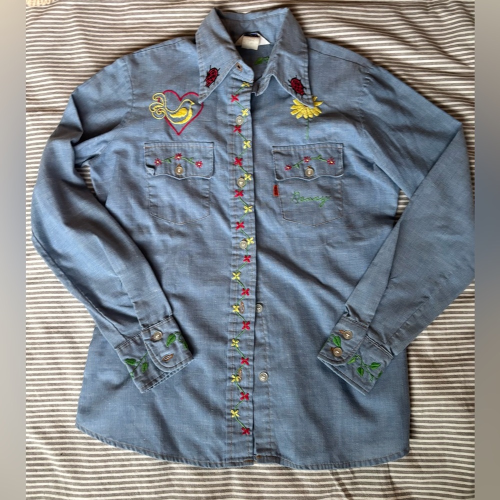 Levi's Vintage Blue Denim Shirt with Embroidery, size XS/S
